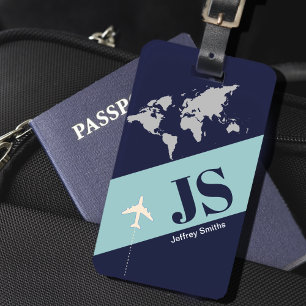 Étiquette À Bagage Voyage aérien moderne et élégant bleu foncé