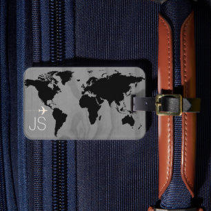 Étiquette À Bagage Voyage carte du monde personnalisé noir & blanc