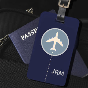 Étiquette À Bagage Voyage d'avion bleu marine personnalisé