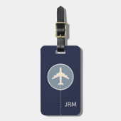 Étiquette À Bagage Voyage d'avion bleu marine personnalisé (Devant Vertical)