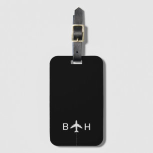 Étiquette À Bagage Voyage d'avion personnalisé Monogramme noir Luggag