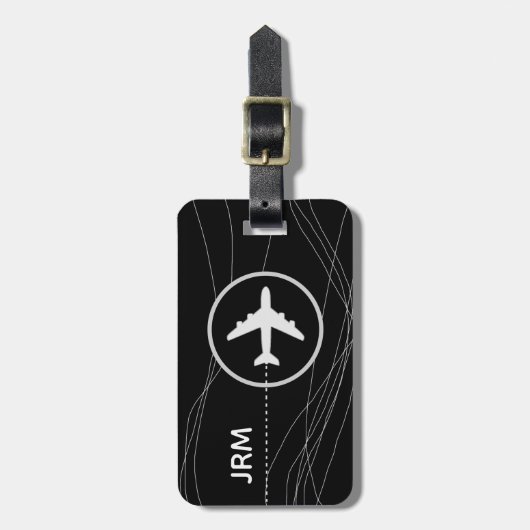 Étiquette À Bagage Voyage d'avion personnalisé noir (Devant Vertical)