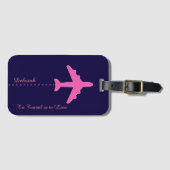 Étiquette À Bagage Voyage d'avion rose (Devant Horizontal)