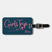Étiquette À Bagage Voyage de fille 2024 Avion bleu rose (Devant horizontal)