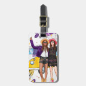 Étiquette À Bagage Voyage de fille, Boho, étiquette de bagage personn (Devant Vertical)