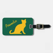 Étiquette À Bagage Voyage de silhouette de chat assis jaune personnal (Devant horizontal)