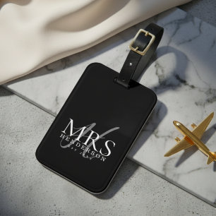 Étiquette À Bagage Voyage des jeunes mariés en monogramme de script m