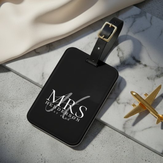 Étiquette À Bagage Voyage des jeunes mariés en monogramme de script m