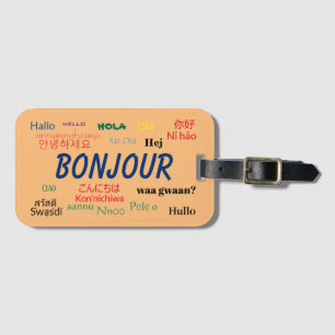Étiquette À Bagage Voyage du monde de langues de Bonjour bonjour