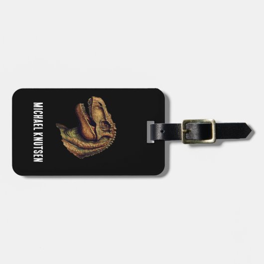 Étiquette À Bagage Voyage Elégant Dinosaure Vert T-Rex Tyrannosaurus (Devant horizontal)