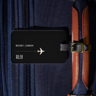 Étiquette À Bagage Voyage en Avion Minimaliste Élégant Noir