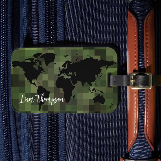 Étiquette À Bagage Voyage en pixels verts Worldmap (Insitu Rectoal 4)
