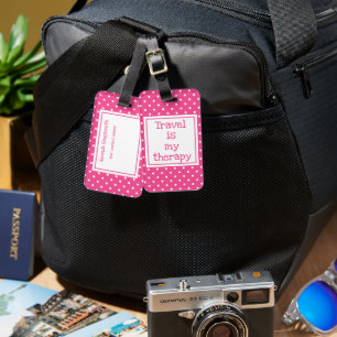 Étiquette À Bagage Voyage est ma thérapie moderne points rose et blan