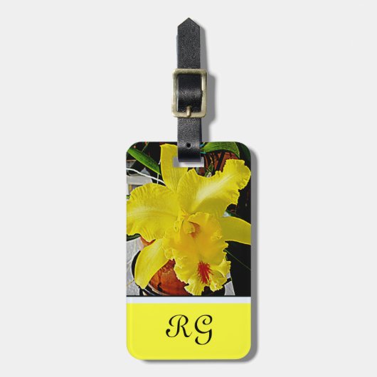 Étiquette À Bagage Voyage Fleur d'Orchidée Jaune (Devant Vertical)