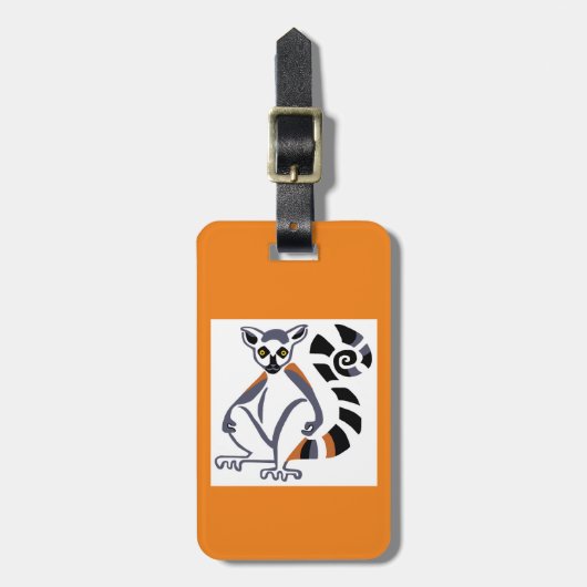 Étiquette À Bagage Voyage - LEMUR à queue cerclée - Faune - Orange (Devant Vertical)