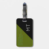 Étiquette À Bagage Voyage moderne et géométrique vert / noir (Dos Vertical)