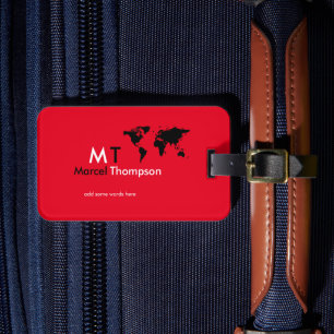Étiquette À Bagage Voyage monogramme cool couleur rouge élégant et mo