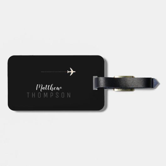 Étiquette À Bagage Voyage noir élégant (Dos horizontal)