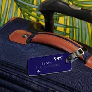 Étiquette À Bagage Voyage personnalisé élégant bleu foncé