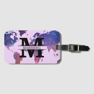 Étiquette À Bagage Voyage personnalisé le monde violet rose Lavande C