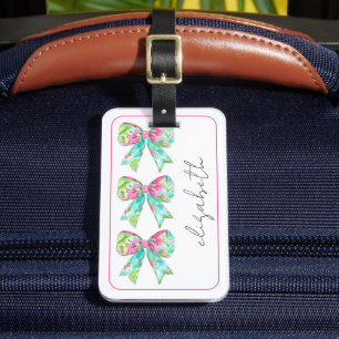 Étiquette À Bagage Voyage personnalisé Preppy Rose et Green Bow