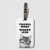 Étiquette À Bagage Voyage Plus inquiet Moins drôle chat avec lunettes (Devant Vertical)