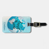 Étiquette À Bagage Voyagent le nom d'aquarelle de turquoise du globe (Devant horizontal)
