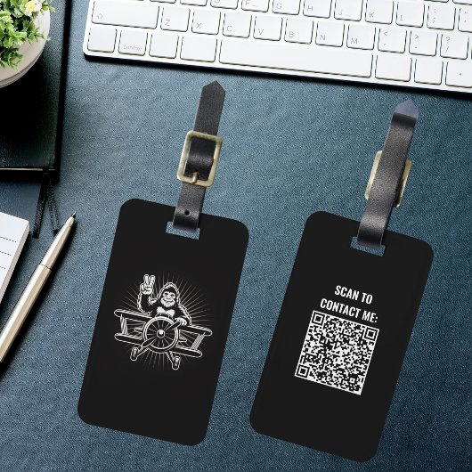 Étiquette À Bagage Voyager Bigfoot avion volant QR Code drôle