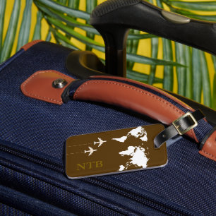 Étiquette À Bagage Voyageur d'avion élégant Monogramme Brown