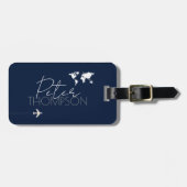 Étiquette À Bagage Voyageur personnalisé et élégant bleu foncé (Devant horizontal)