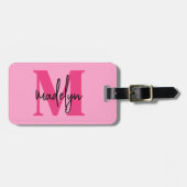 Étiquette À Bagage Voyageur rose chaud Nom initial Monogramme (Devant horizontal)