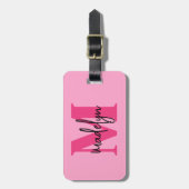Étiquette À Bagage Voyageur rose chaud Nom initial Monogramme (Devant Vertical)