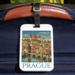 Étiquette À Bagage Vue de la ville rétro vintage Prague République tc