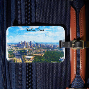 Étiquette À Bagage Vue panoramique colorée de la ville de Dallas Texa