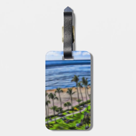 Étiquette À Bagage Vue sur la plage tropicale Océan Palmiers Hawaï (Dos Vertical)