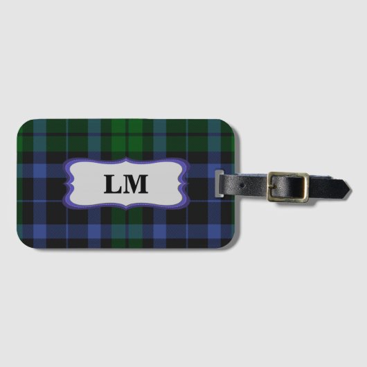 Étiquette À Bagage Wallace Tartan Blue & Green Bag Balise Biz Card Sl (Devant Horizontal)