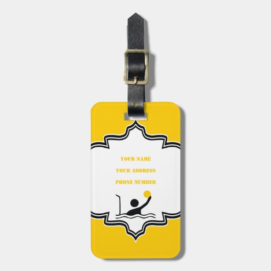 Étiquette À Bagage Water polo player black silhouette custom (Devant Vertical)