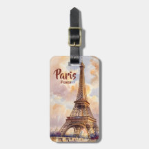 Watercolor Eiffel Tower Sunset Travel Custom Text