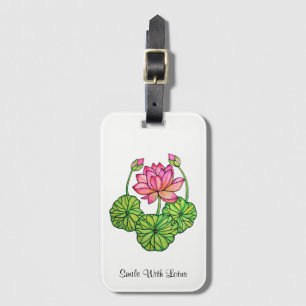 Étiquette À Bagage Watercolor Pink Lotus with Buds & Leaves