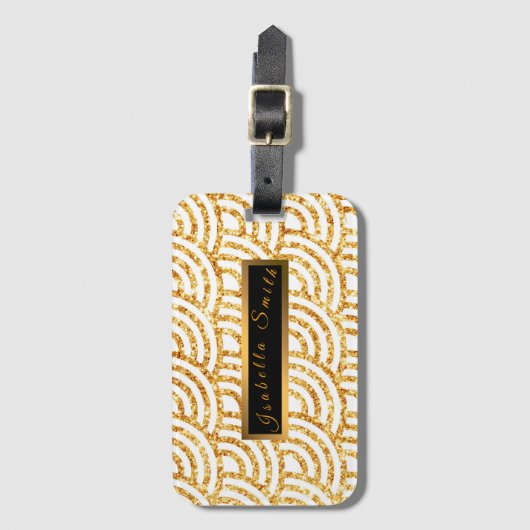 Étiquette À Bagage Wave Gold Sun Parties scintillant Boho Populaire C (Devant Vertical)