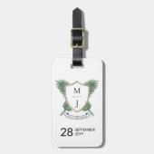 Étiquette À Bagage Wedding Crest Save the Date Palm and Hibiscus (Devant Vertical)