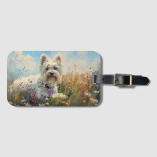 Étiquette À Bagage West Highland White Terrier Fleurs sauvages