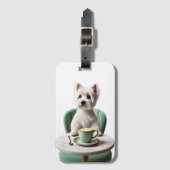 Étiquette À Bagage Westie ayant un latte (Devant Vertical)