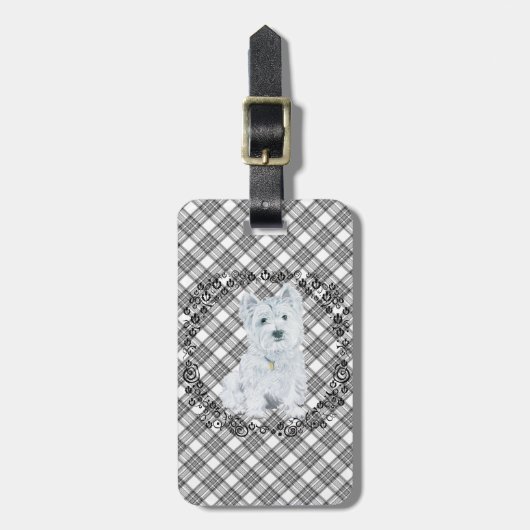Étiquette À Bagage Westie sur Tartan (Devant Vertical)