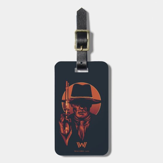Étiquette À Bagage Westworld | Homme en noir avec révolver (Devant Vertical)