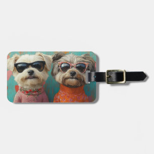 Étiquette À Bagage Wheaten Terrier avec coeur Roses Saint-Valentin