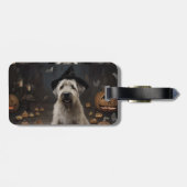 Étiquette À Bagage Wheaten Terrier Citrouille Halloween effroi (Dos horizontal)