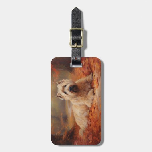 Étiquette À Bagage Wheaten Terrier dans les feuilles d'automne automn (Devant Vertical)