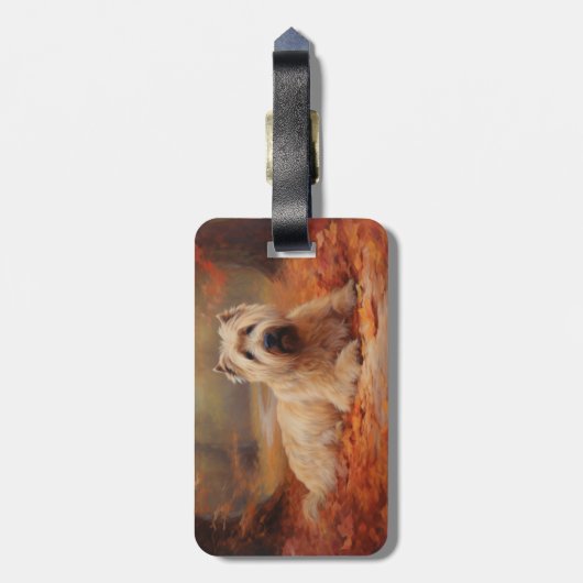 Étiquette À Bagage Wheaten Terrier dans les feuilles d'automne automn (Dos Vertical)