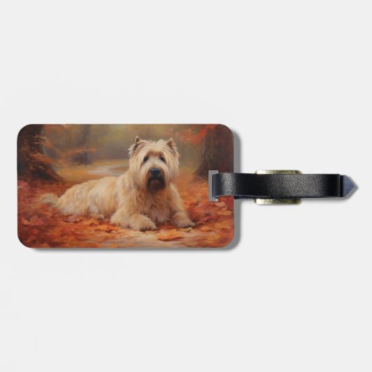 Étiquette À Bagage Wheaten Terrier dans les feuilles d'automne automn (Dos horizontal)